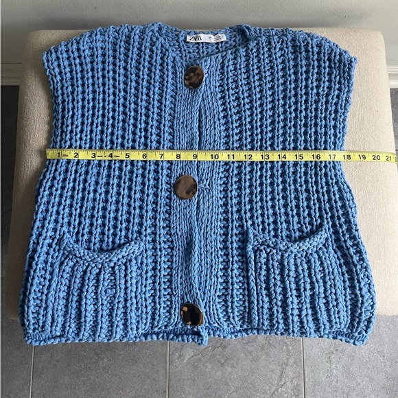 ZARA Chunky Knit Blue Sweater Vest Size Medium - Picture 6 of 6